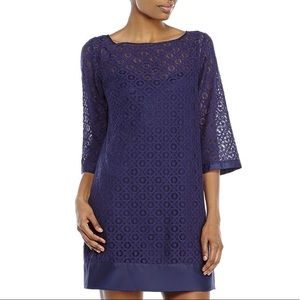 Navy Blue Boatneck Crochet Dress